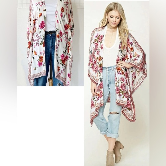 GORGEOUS FOREVER 21 FLORAL KIMONO XL/1X BEAUTIFUL PRINT,GENEROUS CUT, BOHO VIBES - Picture 1 of 6